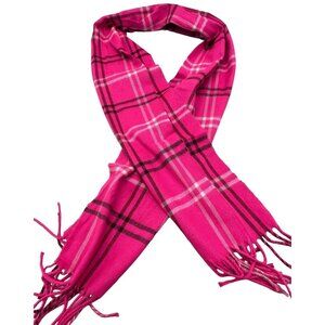 cejon wrap scarf plaid pink made in Italy acrylic fringe 62x10.5" soft READ
